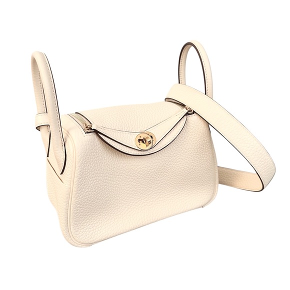 Hermès Nata Taurillon Clemence Mini Lindy 20 Cream Ivory White Gold Hardware GHW - Picture 7 of 16